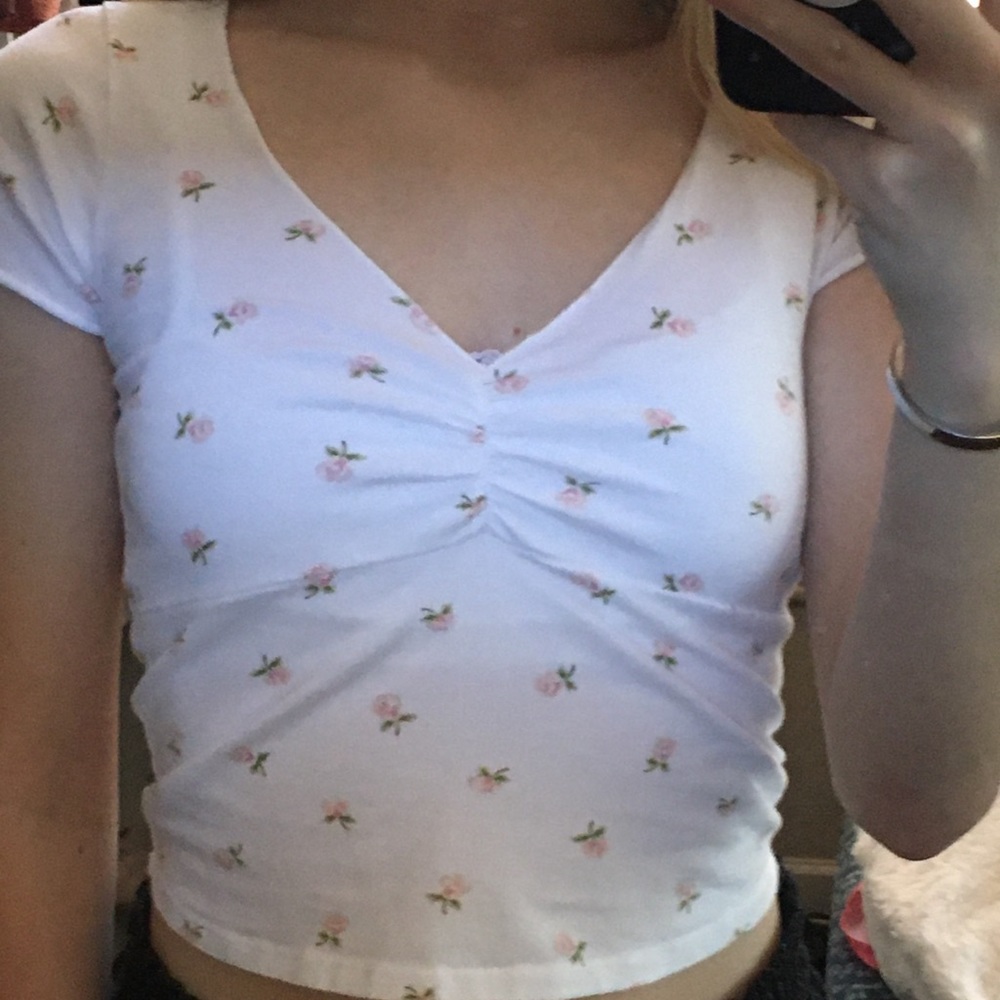 Brandy Melville white floral Gina top